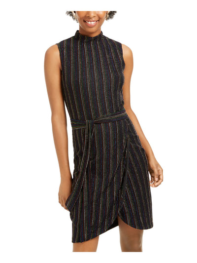 CITY TRIANGLES Womens Black Pinstripe Sleeveless Turtle Neck Above The Knee Cocktail Sheath Dress S