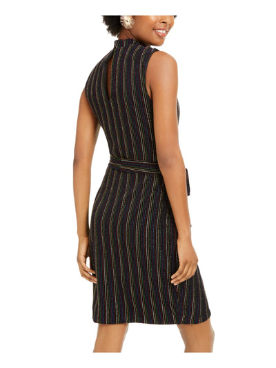 CITY STUDIO Womens Black Pinstripe Sleeveless Turtle Neck Above The Knee Cocktail Sheath Dress S