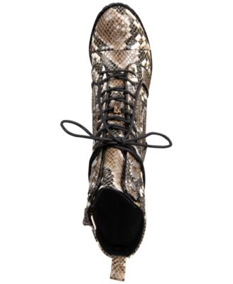 DOLCE VITA Womens Brown Animal Print With Side Zip Round Toe Block Heel Lace-Up Combat Boots 9