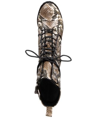 DOLCE VITA Womens Brown Animal Print With Side Zip Round Toe Block Heel Lace-Up Combat Boots 6.5