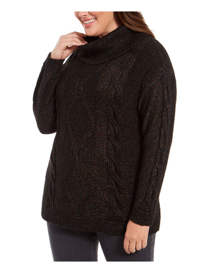 CHARTER CLUB Womens Black Ribbed Embellished Embellished Long Sleeve Turtle Neck Sweater Plus 1X