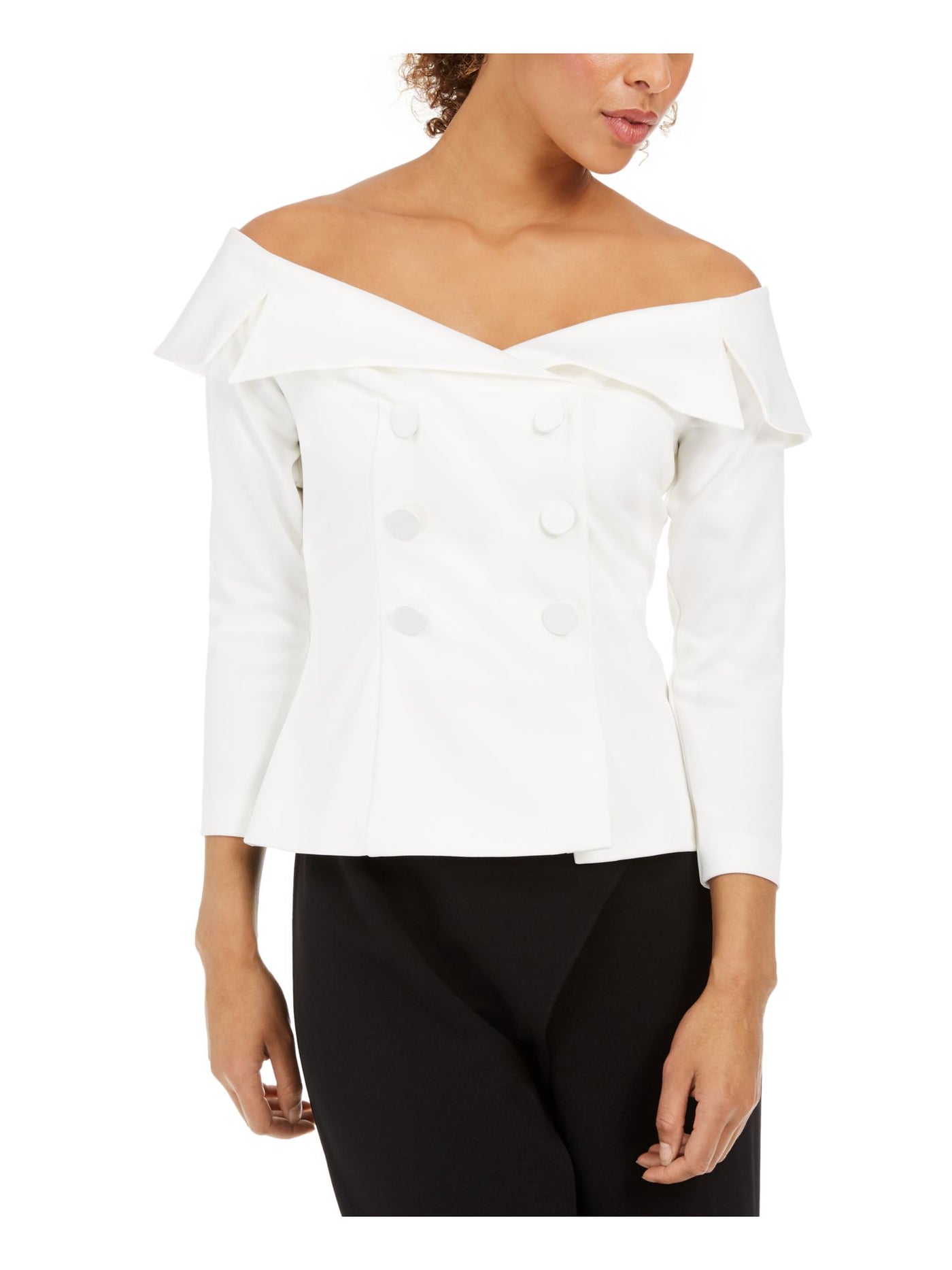 ADRIANNA PAPELL Womens Ivory 3/4 Sleeve Off Shoulder Cocktail Top 16