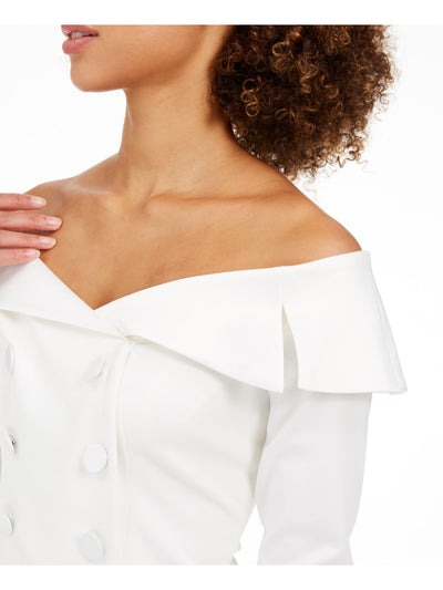 ADRIANNA PAPELL Womens Ivory 3/4 Sleeve Off Shoulder Cocktail Top 16