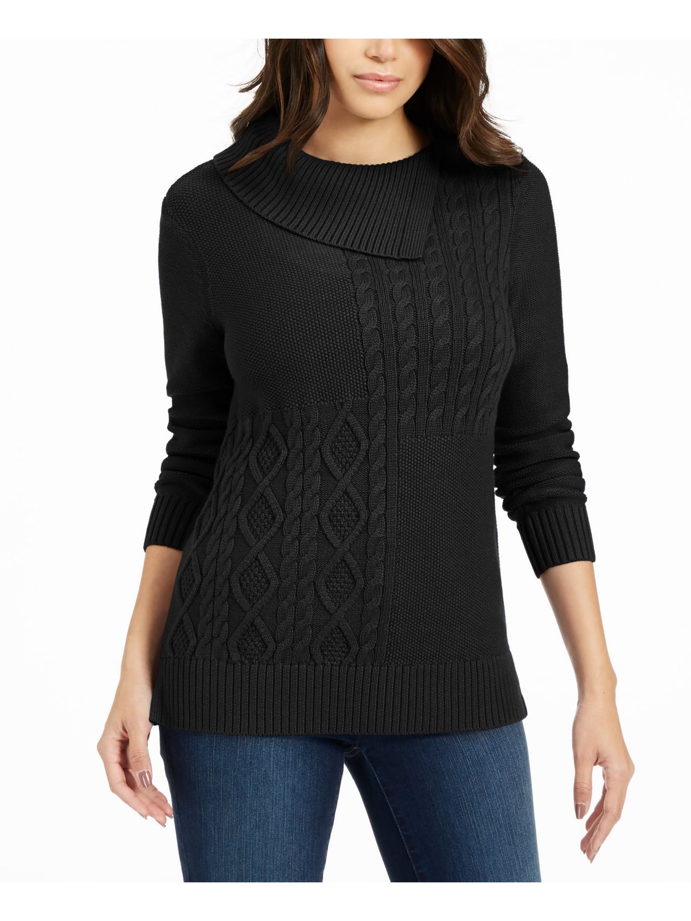 CHARTER CLUB Womens Black Ribbed Heather Long Sleeve Cowl Neck Sweater XS