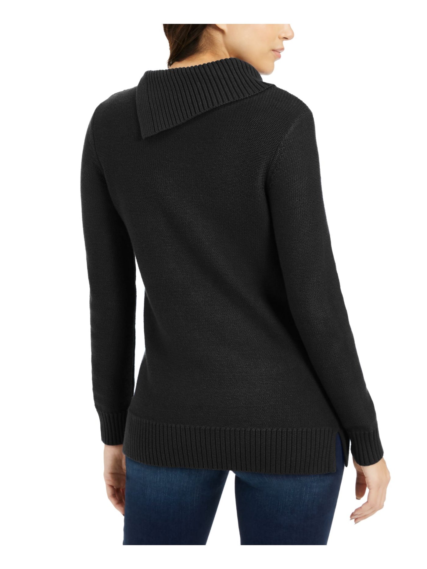 CHARTER CLUB Womens Black Ribbed Heather Long Sleeve Cowl Neck Sweater S