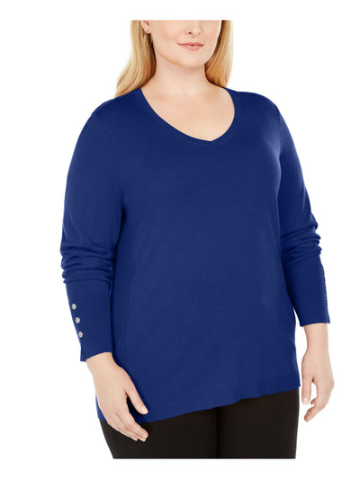 JM COLLECTION Womens Blue Long Sleeve Scoop Neck T-Shirt Plus 1X