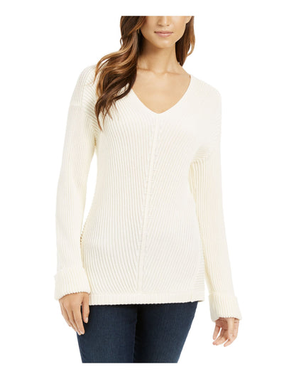 CHARTER CLUB Womens Textured Ribbed Ribbed Long Sleeve V Neck Blouse