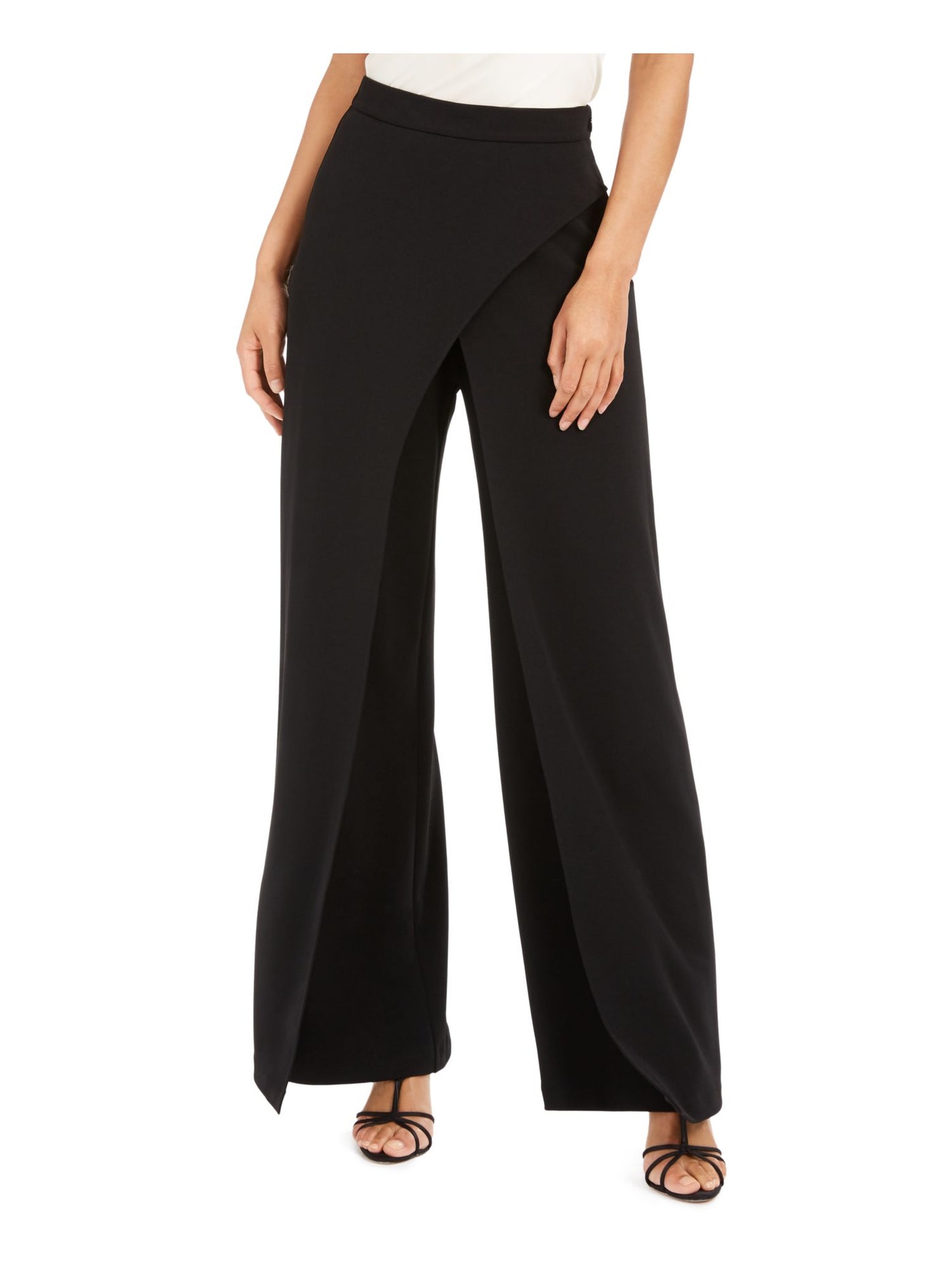 ADRIANNA PAPELL Womens Black Stretch Zippered Elastic-waist Draped Evening Wide Leg Pants 8