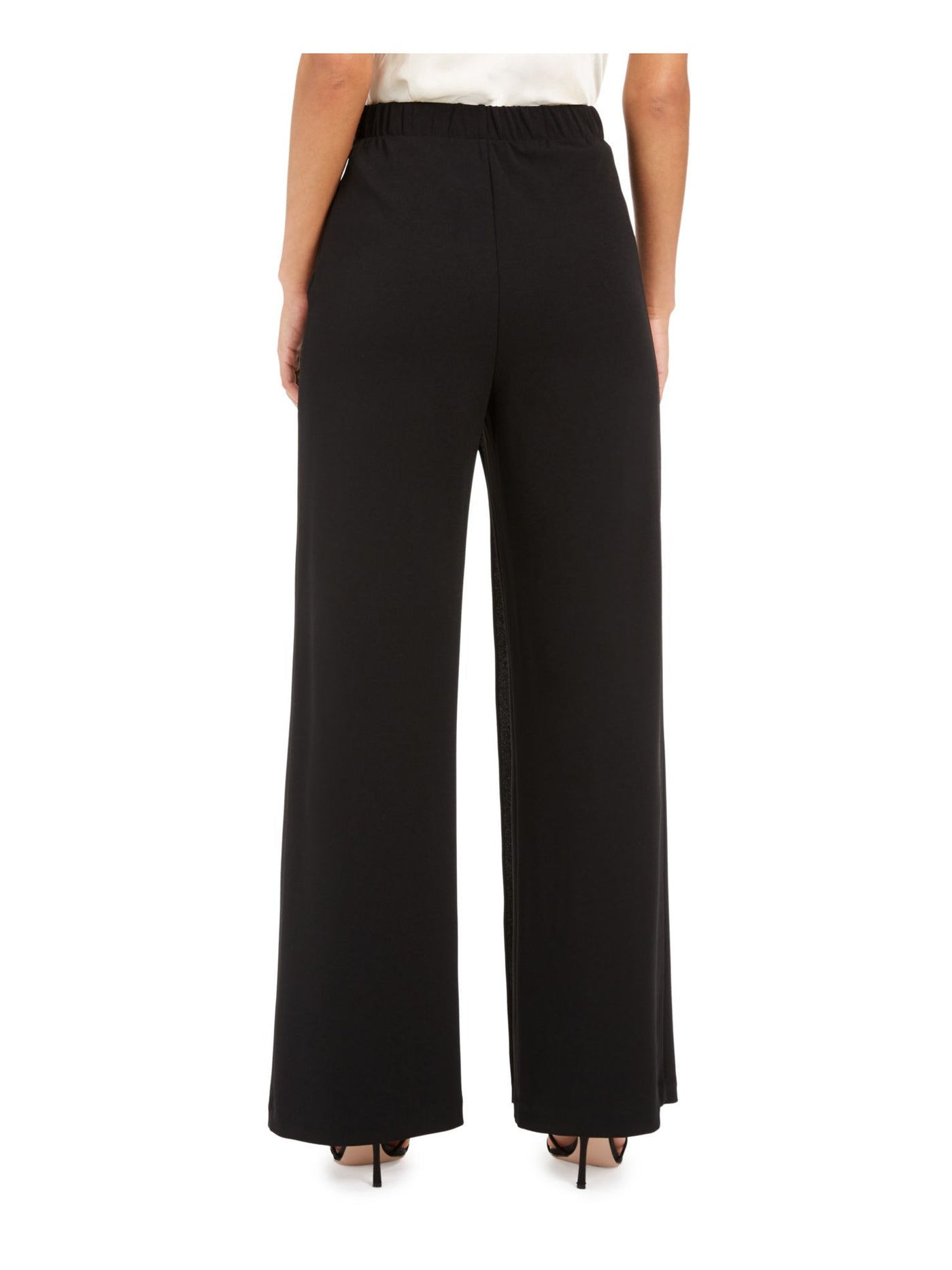 ADRIANNA PAPELL Womens Black Stretch Zippered Elastic-waist Draped Evening Wide Leg Pants 12