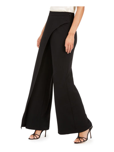 ADRIANNA PAPELL Womens Black Stretch Zippered Elastic-waist Draped Evening Wide Leg Pants 4