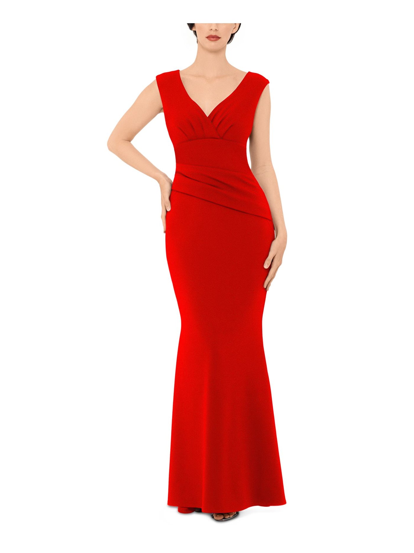 BETSY & ADAM Womens Red Sleeveless V Neck Full-Length Formal Sheath Dress Petites 4P