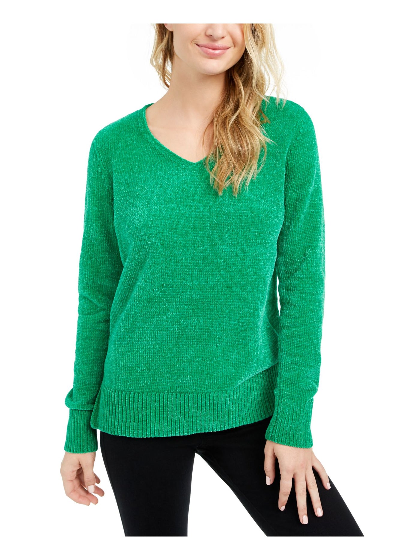 MAISON JULES Womens Green Long Sleeve V Neck Hoodie Sweater XXS