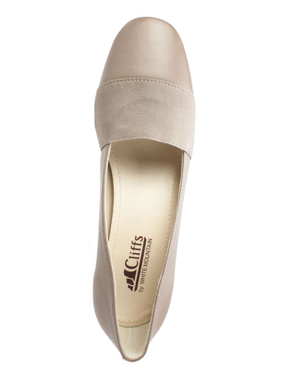 CLIFFS BY WHITE MOUNTAIN Womens Beige Elastic Strap At Vamp Cushioned Vivian Round Toe Stacked Heel Slip On Leather Pumps Shoes 10