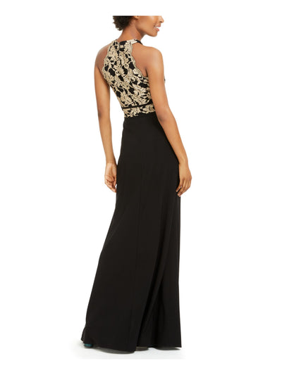 MORGAN & CO Womens Black Slitted Floral Sleeveless Halter Full-Length Formal Pencil Dress Juniors 1\2