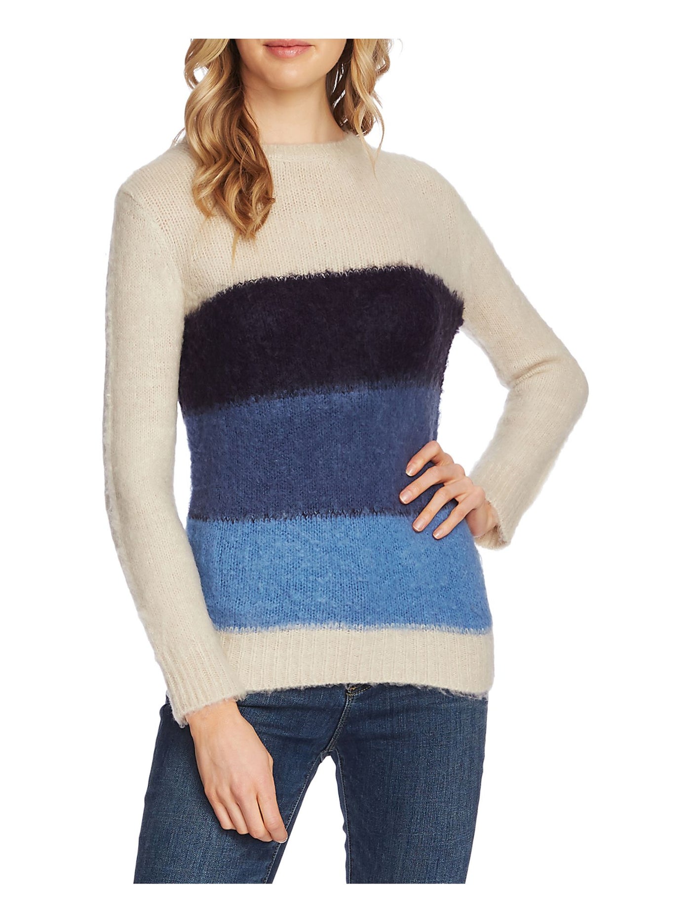 VINCE CAMUTO Womens Beige Color Block Long Sleeve Jewel Neck Sweater XXL