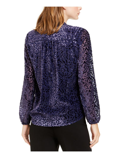 ALFANI Womens Purple Burnout Surplice Printed Long Sleeve Wear To Work Top L