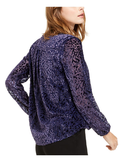ALFANI Womens Purple Burnout Surplice Printed Long Sleeve Wear To Work Top L