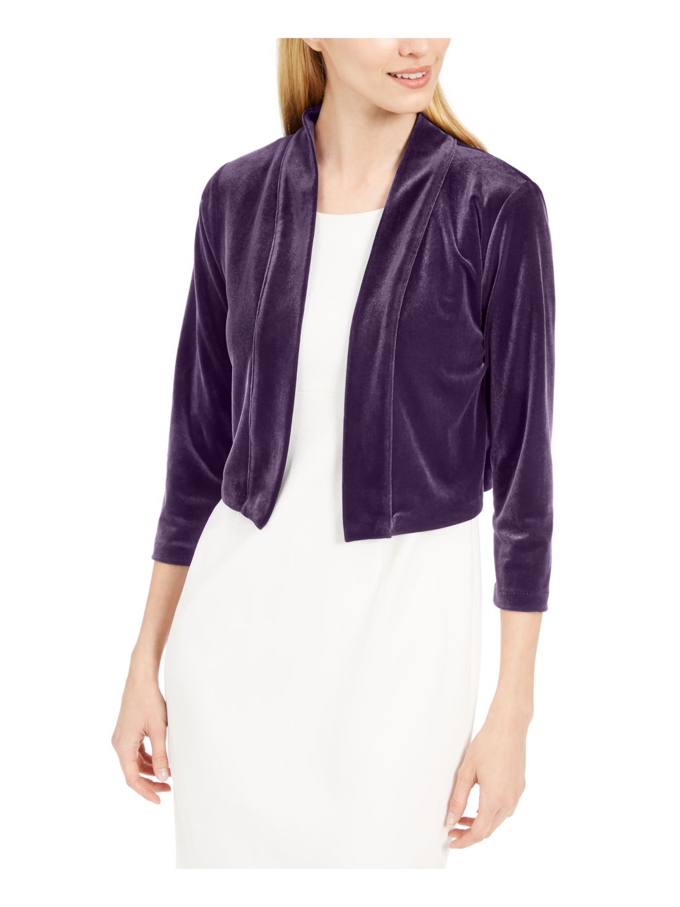 CALVIN KLEIN Womens Burgundy Shrug 3/4 Sleeve Open Cardigan Evening Sweater S