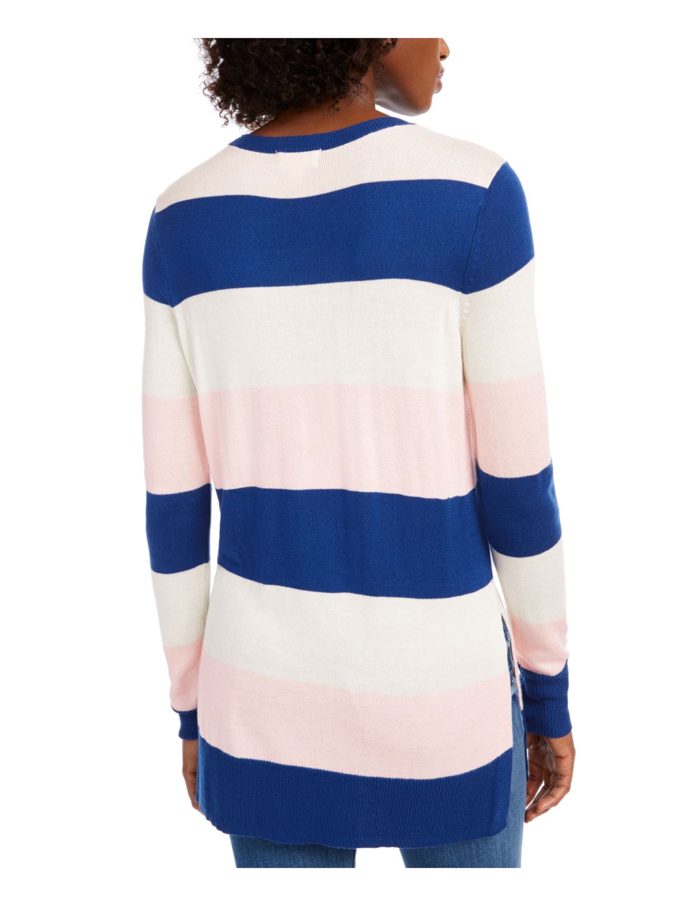 MAISON JULES Womens Navy Color Block Long Sleeve Jewel Neck T-Shirt XS