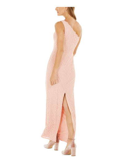 ADRIANNA PAPELL Womens Pink Lace Zippered Sleeveless Asymmetrical Neckline Maxi Evening Sheath Dress 2