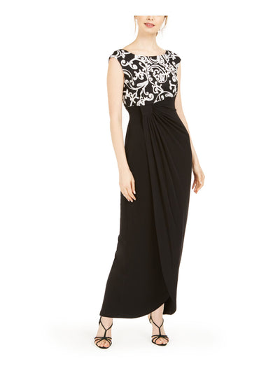 CONNECTED APPAREL Womens Black Cap Sleeve Jewel Neck Maxi Formal Wrap Dress Petites 8P