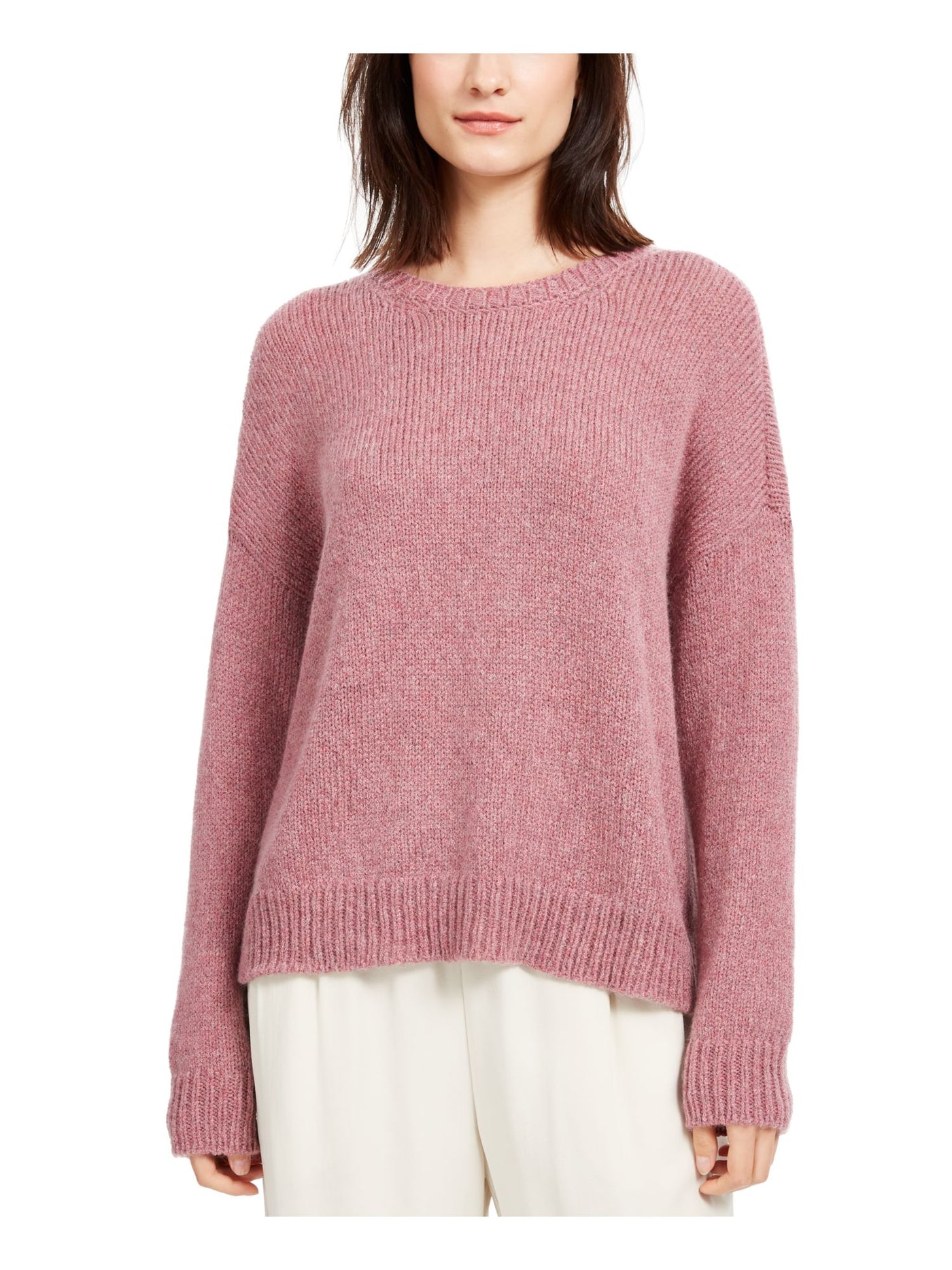 EILEEN FISHER Womens Pink Ribbed Long Sleeve Jewel Neck Sweater L