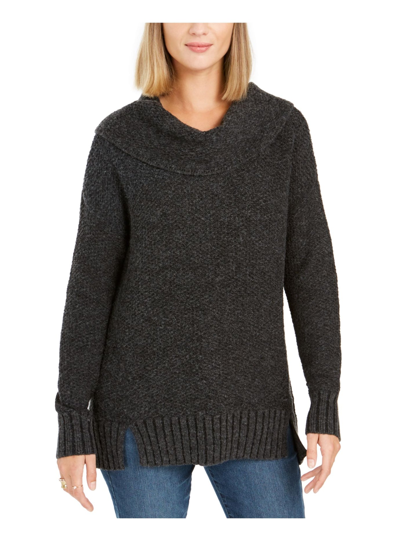 STYLE & COMPANY Womens Black Textured Long Sleeve Cowl Neck Sweater Petites PS