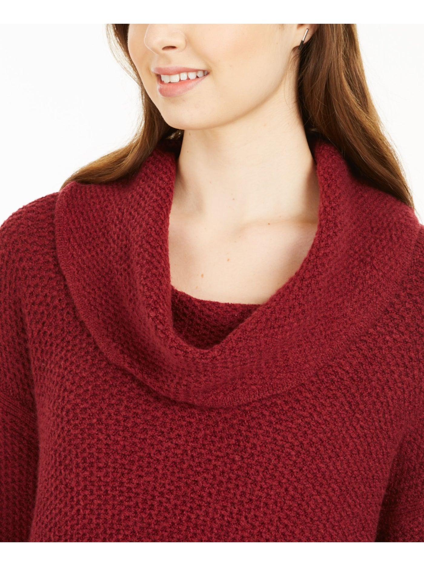 STYLE & COMPANY Womens Burgundy Textured Long Sleeve Cowl Neck Sweater Petites PS