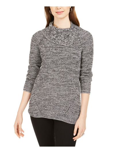 STYLE & COMPANY Womens Gray Ribbed Herringbone Long Sleeve Turtle Neck Blouse Petites PL