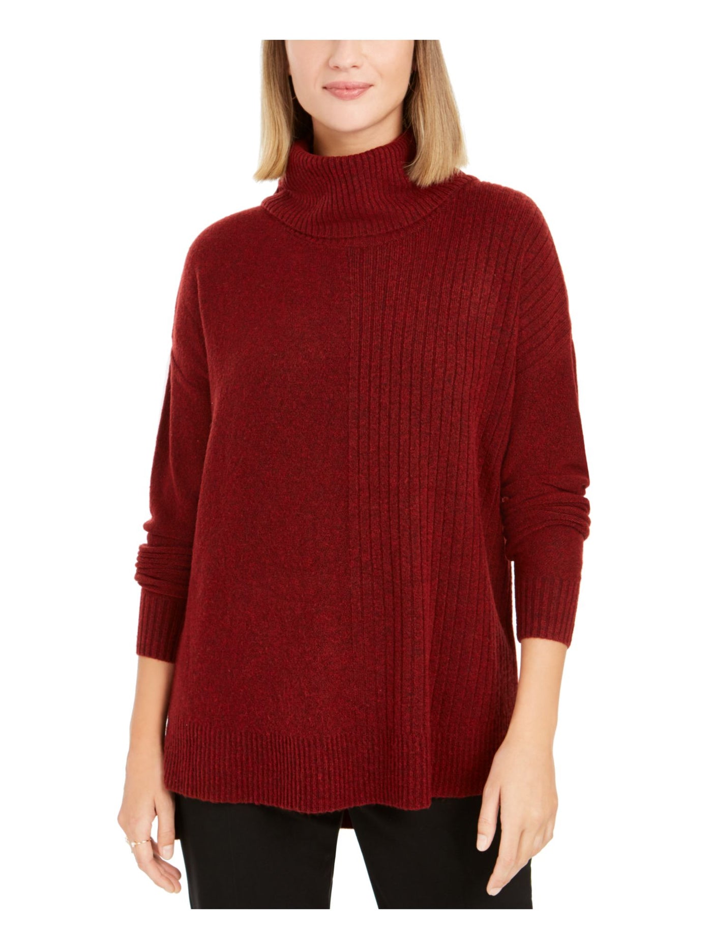 STYLE & COMPANY Womens Textured Ribbed Ribbed Long Sleeve Turtle Neck Sweater
