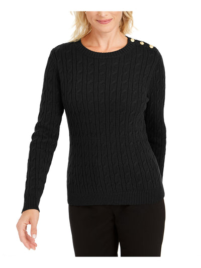 CHARTER CLUB Womens Black Textured Embellished Patterned Long Sleeve Jewel Neck Sweater M