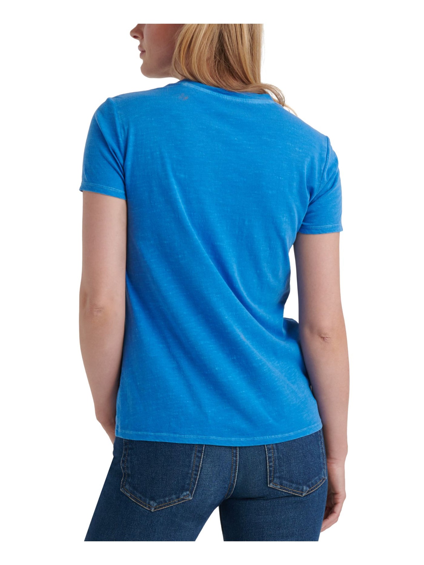 LUCKY BRAND Womens Blue Embroidered Short Sleeve Jewel Neck T-Shirt XS\TP