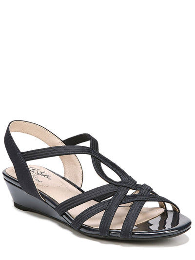 LIFE STRIDE Womens Navy Stretch Comfort Crisscross Straps Cushioned Strappy Yaya Round Toe Wedge Slip On Slingback Sandal 6.5 W