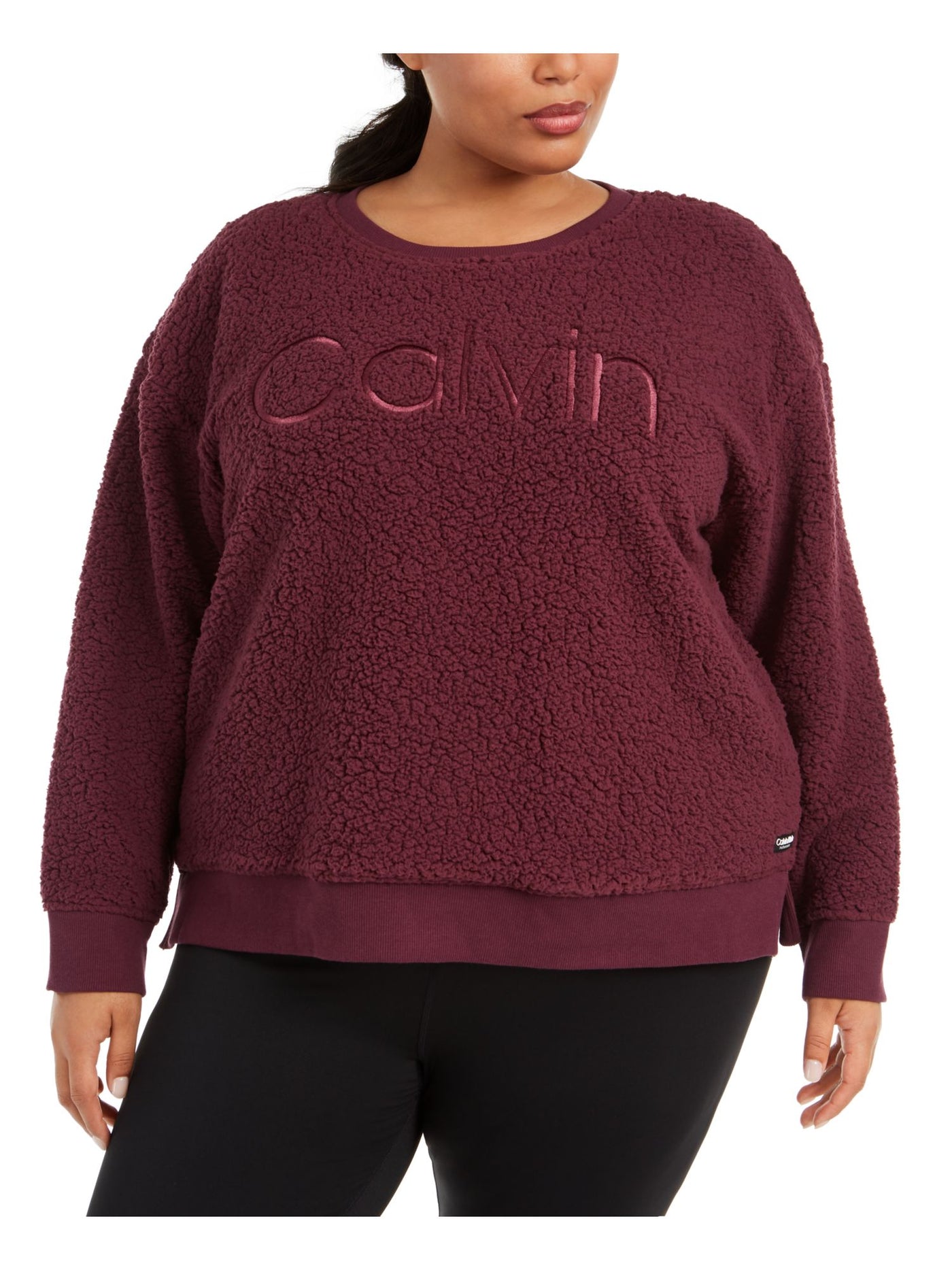 CALVIN KLEIN Womens Purple Printed Long Sleeve Crew Neck T-Shirt Plus 2X
