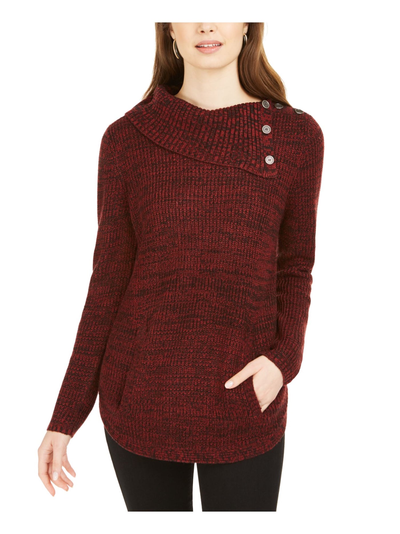 STYLE & COMPANY Womens Burgundy Heather Long Sleeve Crew Neck Evening T-Shirt XS