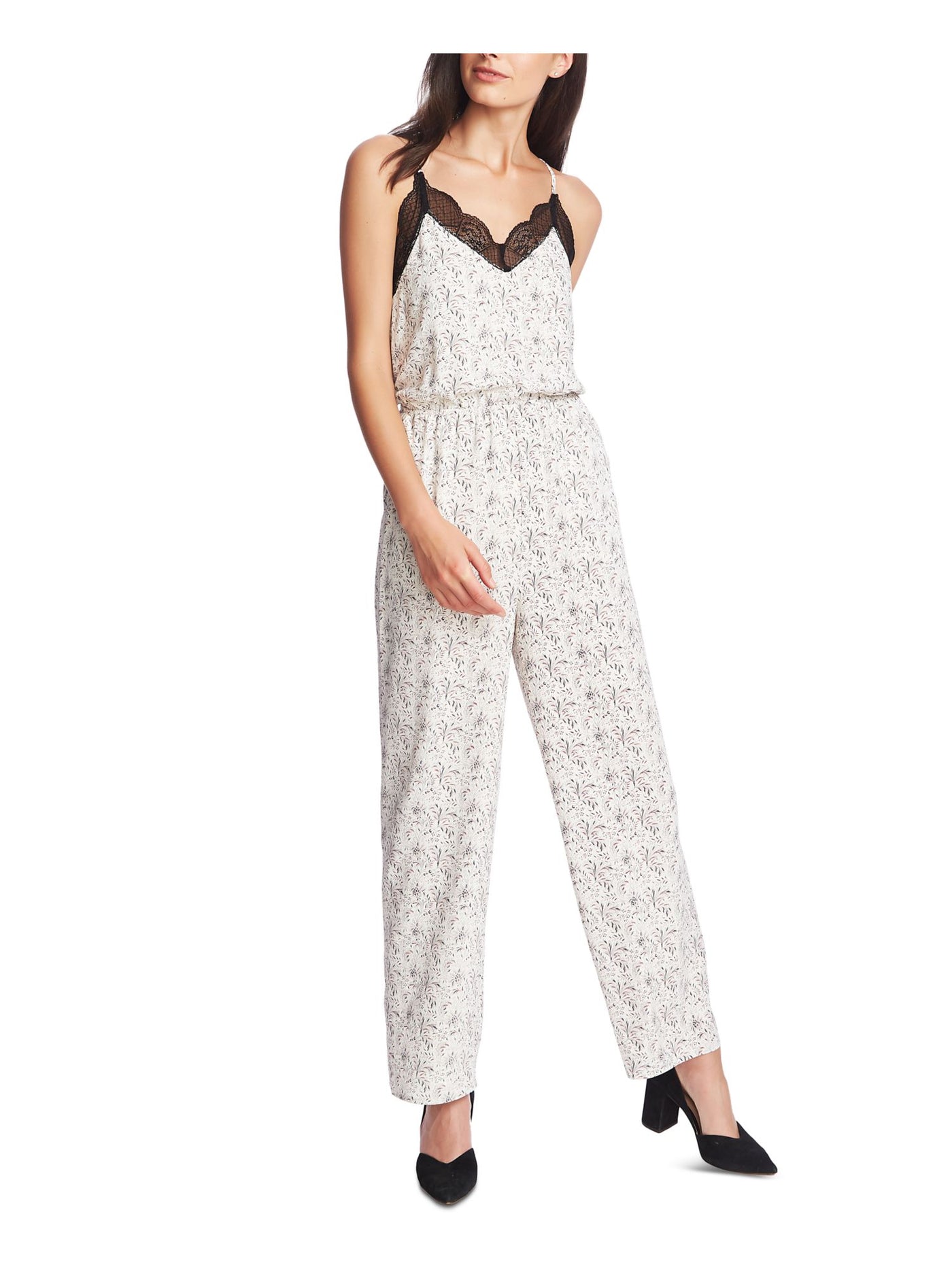 1. STATE Womens Lace Pocketed Spaghetti Strap V Neck Tank Straight leg Jumpsuit