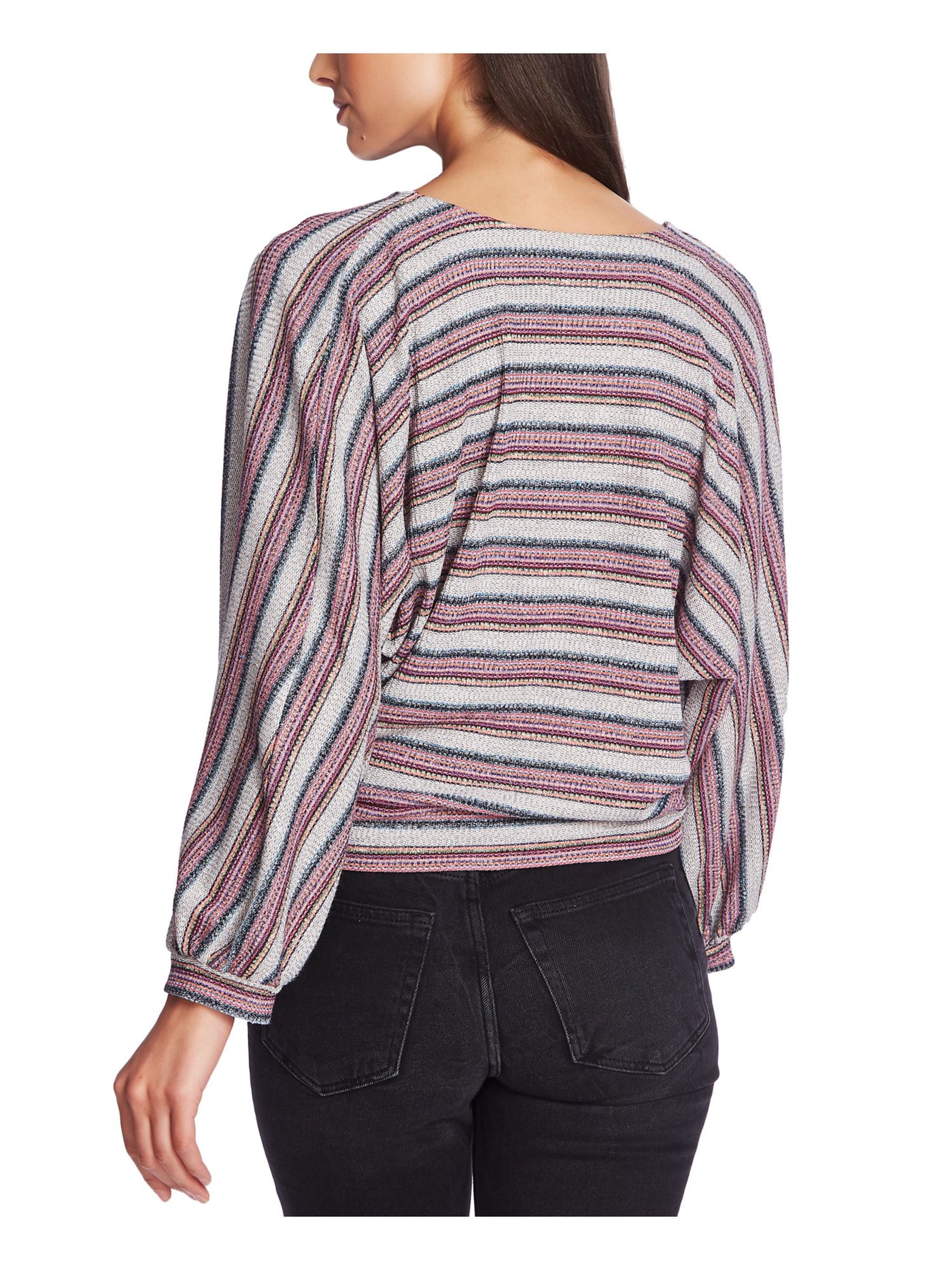 1. STATE Womens Pink Striped Dolman Sleeve V Neck Wrap Top XXS