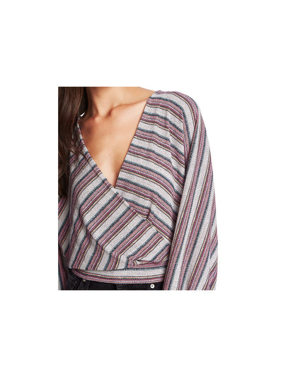 1. STATE Womens Pink Striped Dolman Sleeve V Neck Wrap Top XXS