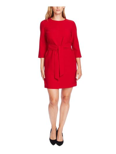 VINCE CAMUTO Womens Red 3/4 Sleeve Jewel Neck Short Wear To Work Dress 2
