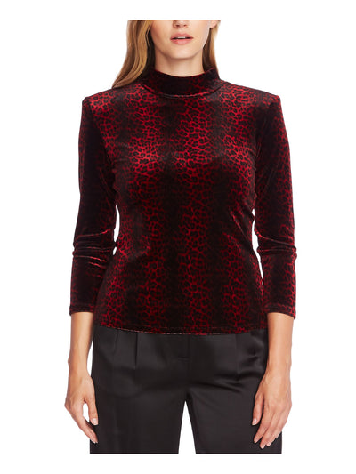 VINCE CAMUTO Womens Red Animal Print Long Sleeve Turtle Neck XXS