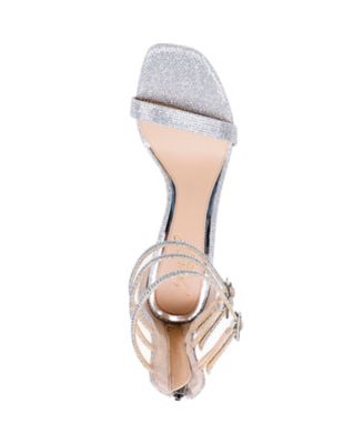 BADGLEY MISCHKA Womens Silver Rhinestone Buckle Accent Ankle Strap Regina Square Toe Stiletto Zip-Up Dress Sandals Shoes 6 M