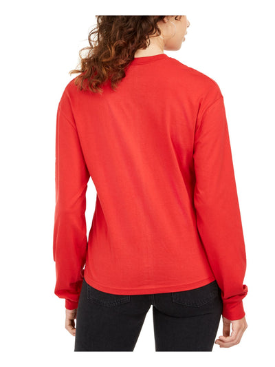 HYBRID APPAREL Womens Red Cotton Long Sleeve Crew Neck Top XS