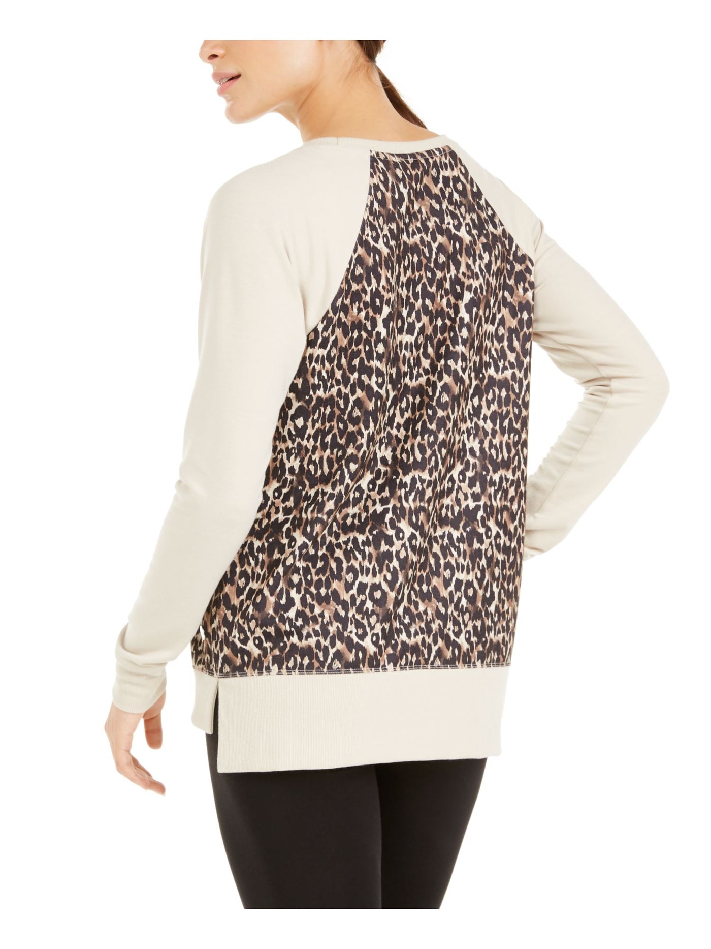 IDEOLOGY Womens Beige Animal Print Long Sleeve Crew Neck Blouse XS