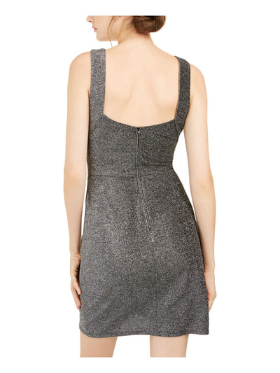 B DARLIN Womens Silver Glitter Sleeveless Jewel Neck Mini Cocktail Sheath Dress 9\10