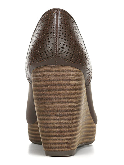 DR SCHOLLS Womens Brown 1/2" Platform Stretch Gore Perforated Comfort Harlow Wedge Slip On Dress Shootie 8 W