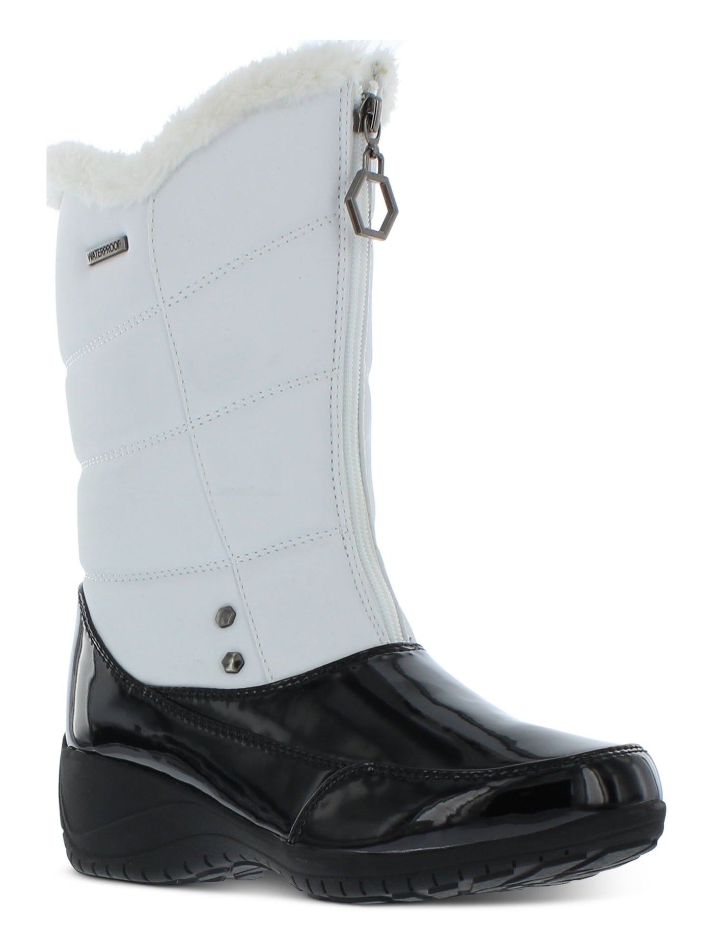 KHOMBU Womens White 0.5" Platform Waterproof Asymmetrical Round Toe Wedge Zip-Up Snow Boots 10