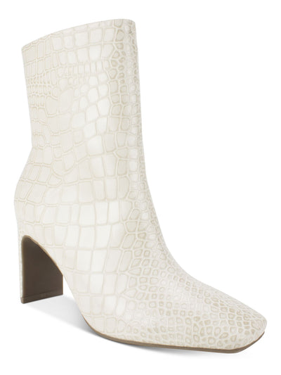 SEVEN DIALS Womens Ivory Croco Embossed Cushioned Nicole Square Toe Sculpted Heel Zip-Up Dress Booties 9.5 M