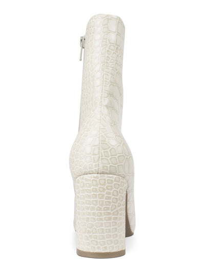 SEVEN DIALS Womens White Croco Embossed Cushioned Nicole Square Toe Sculpted Heel Zip-Up Dress Booties 8.5 M