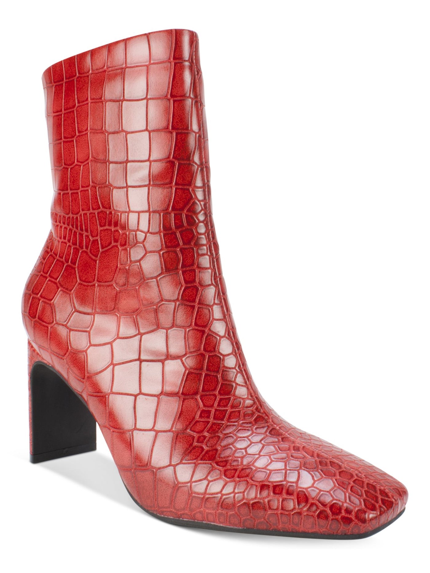 SEVEN DIALS Womens Red Crocodile Cushioned Nicole Square Toe Sculpted Heel Zip-Up Dress Booties 9.5 M