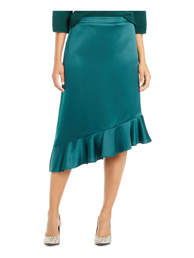 ALFANI Womens Green Asymmetrical Ruffle Hem Knee Length Evening A-Line Skirt 10
